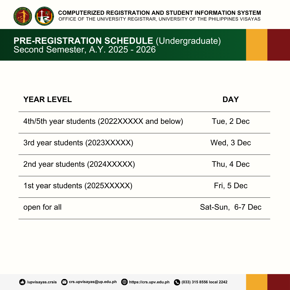 Schedule of Pre-Registration of Subjects for Undergraduate Students